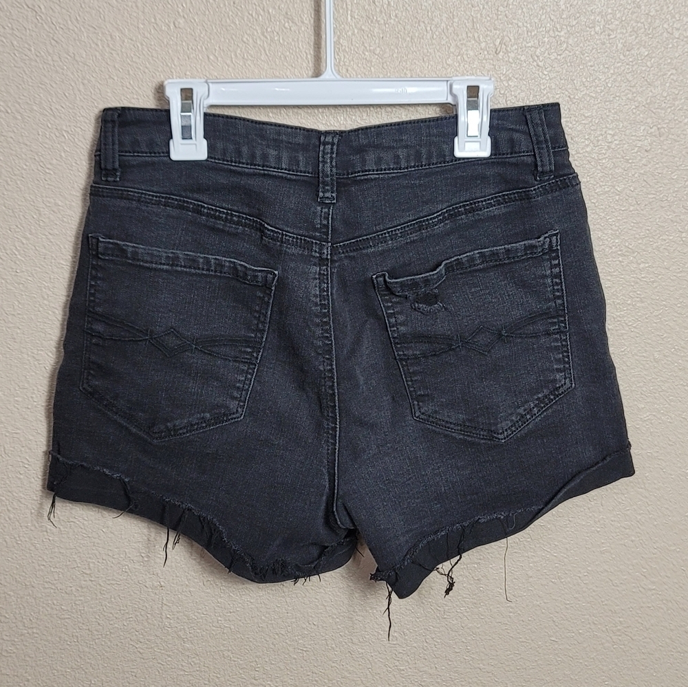 Mudd Mom Shorts black Size 9 Cutoff Distressed High Rise Shortie Jean Raw Hem - Picture 2 of 9